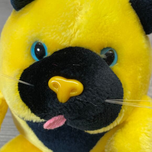 Vintage 1988 Effem Purdy Cat Plush 8in Black and Yellow Doudou Stuffed Animal - Picture 2 of 9
